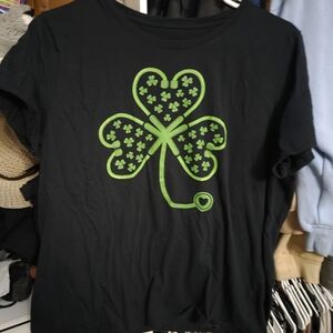 Black Tee with Neon Green Shamrock Graphic